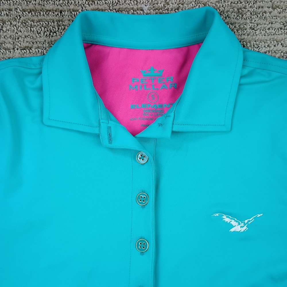 Peter Millar Golf Polo Women Small Teal Blue Element Wicking UPF 50 LF13EK00